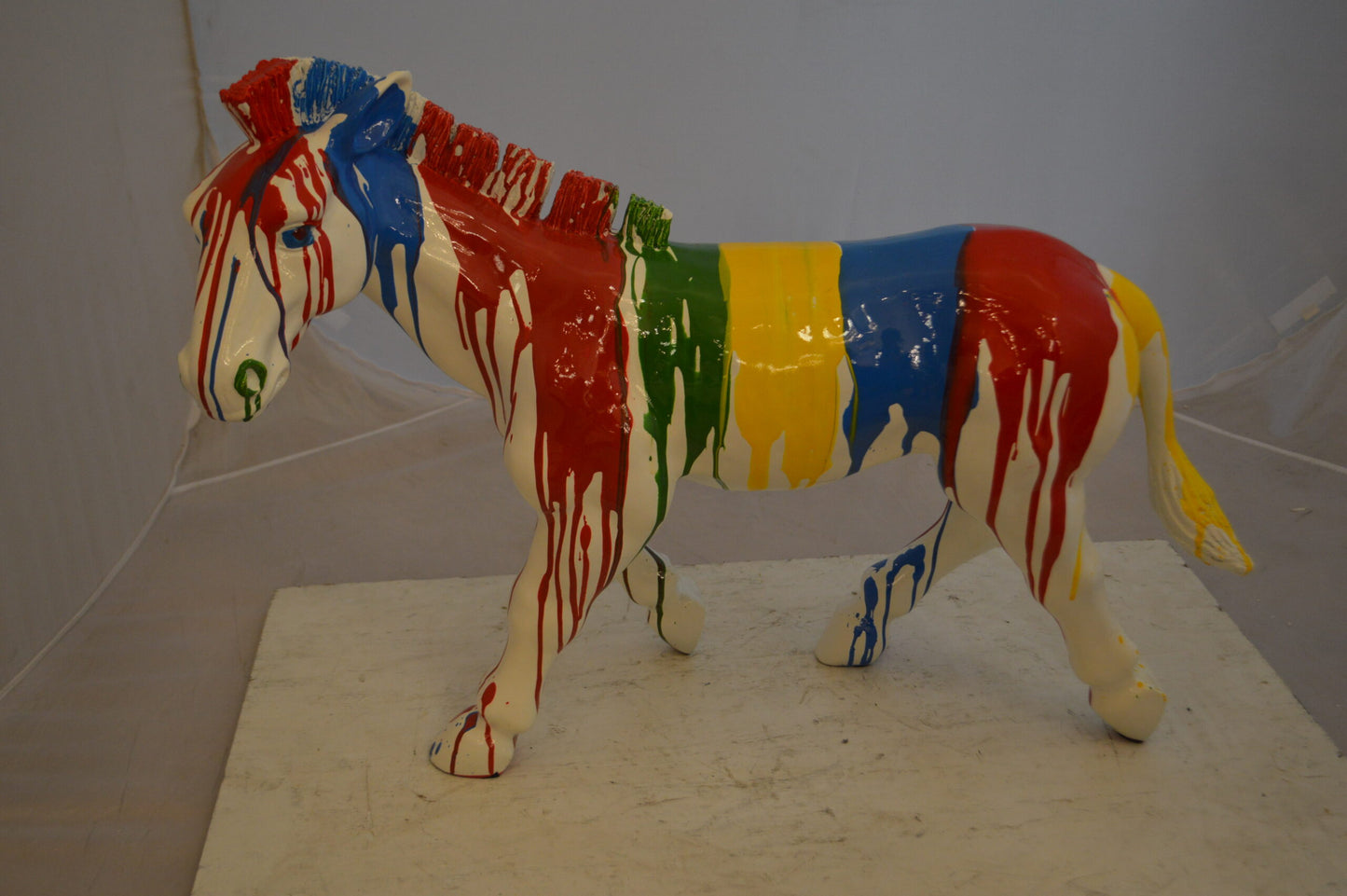 Modern Art Colored Zebra Resin Statue -  Size: 29"L x 12"W x 22"H.