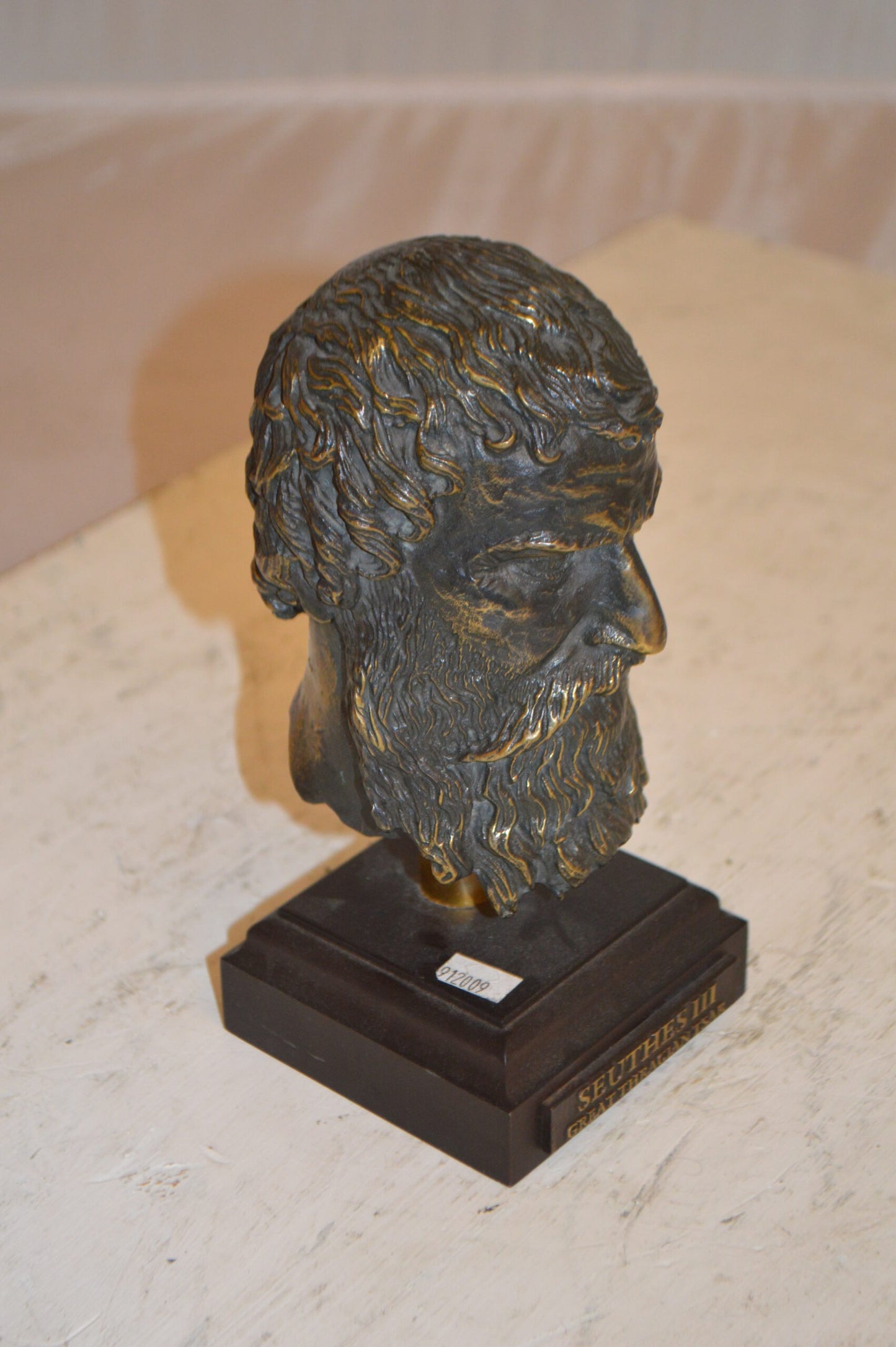 Bronze Head Of King Seuthes III -  Size: 4"L x 4"W x 9"H.