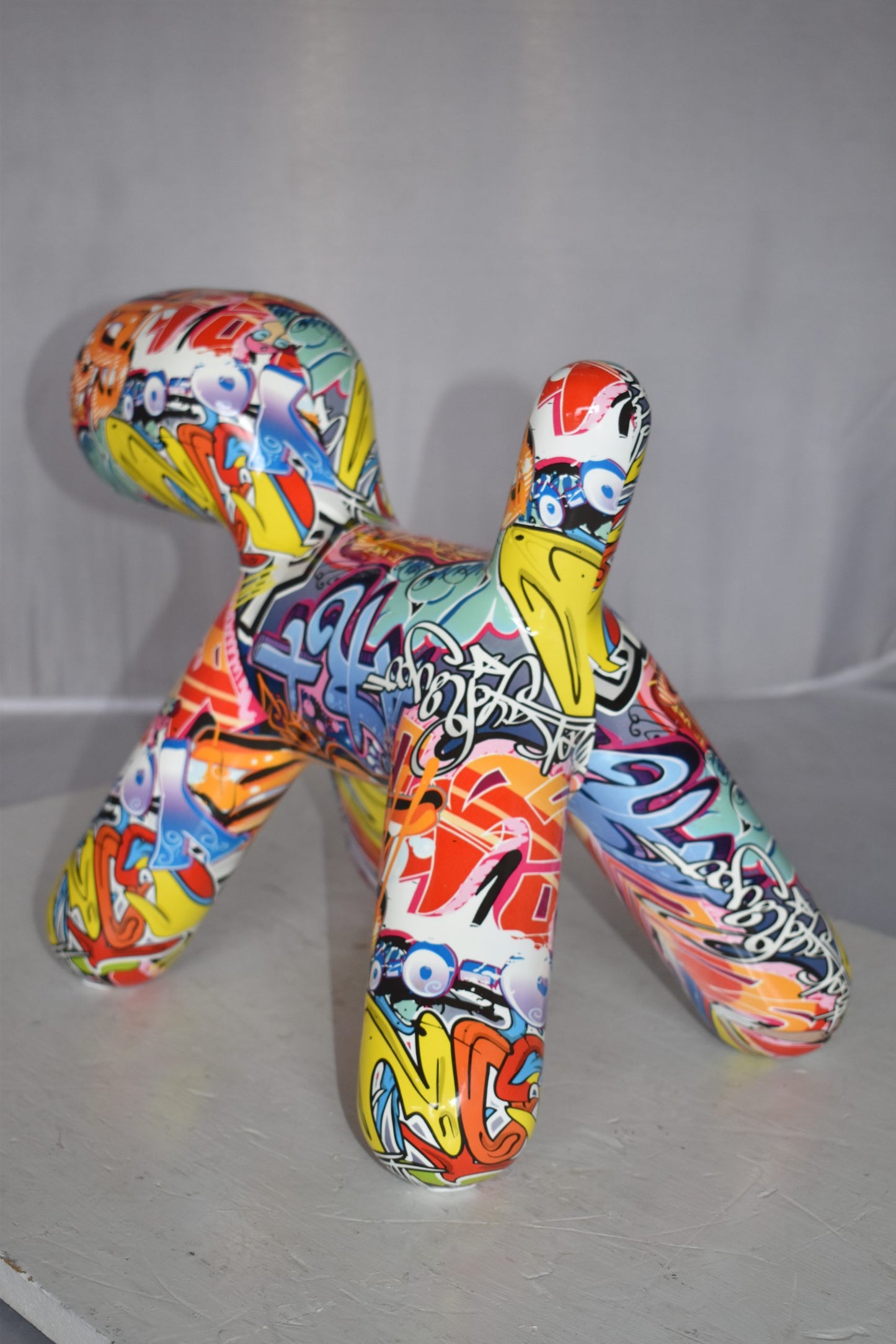 Modern Looking Graffiti Dog Statue Made of Resin Size: 16" x 10" x 14"H