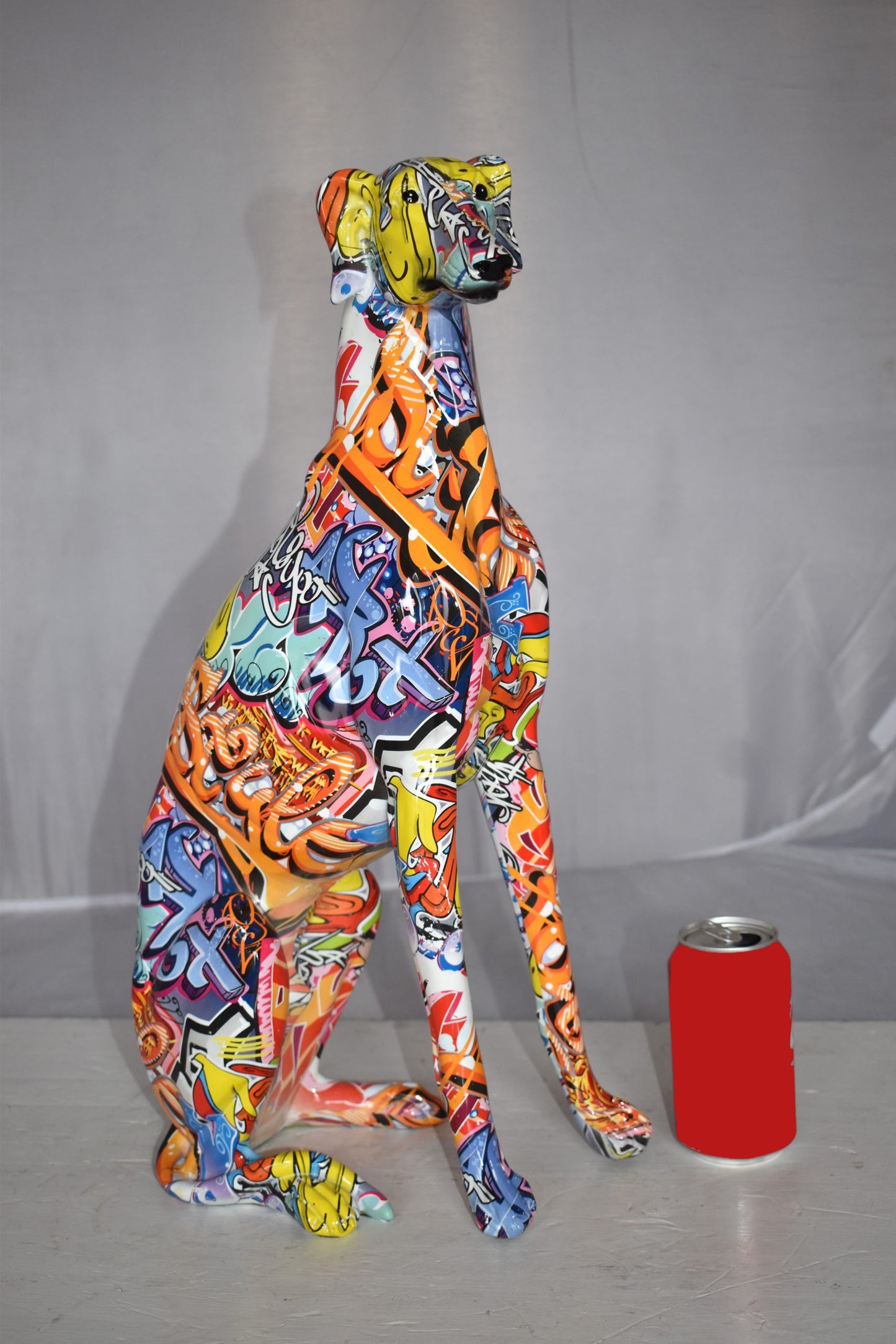 Modern Graffiti Looking Greyhound Dog Made of Resin Size: 12" x 6" x 21"H