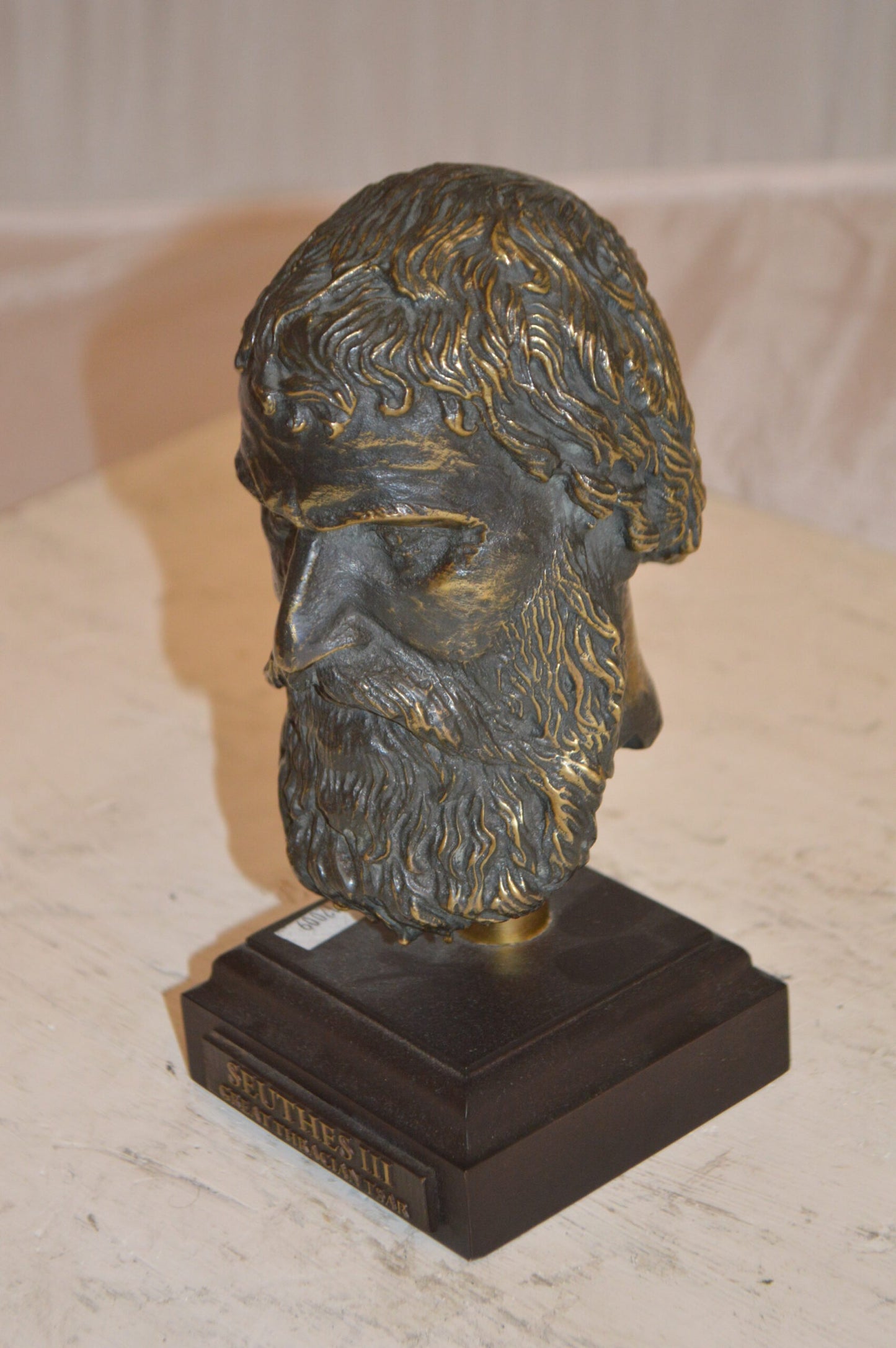 Bronze Head Of King Seuthes III -  Size: 4"L x 4"W x 9"H.