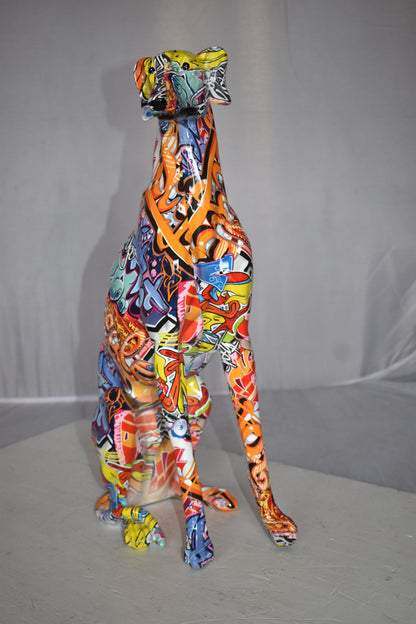 Modern Graffiti Looking Greyhound Dog Made of Resin Size: 12" x 6" x 21"H