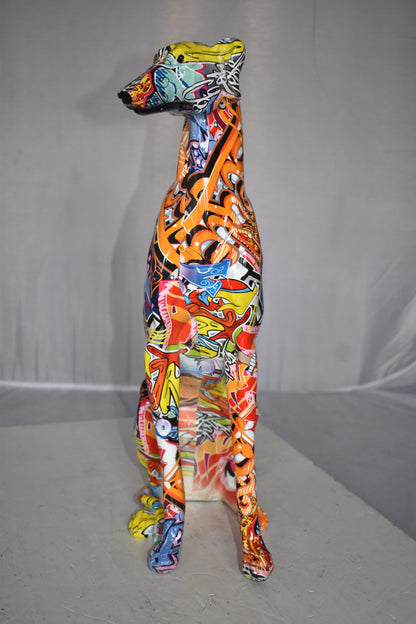 Modern Graffiti Looking Greyhound Dog Made of Resin Size: 12" x 6" x 21"H
