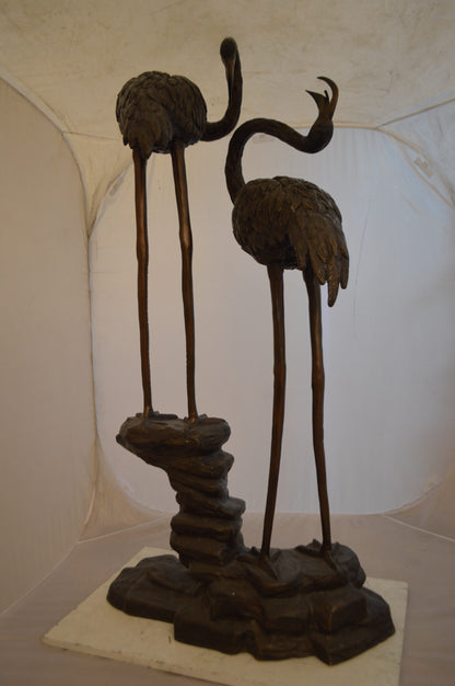 Pair of Flamingos Bronze Statue Fountain -  Size: 33"L x 22"W x 60"H.