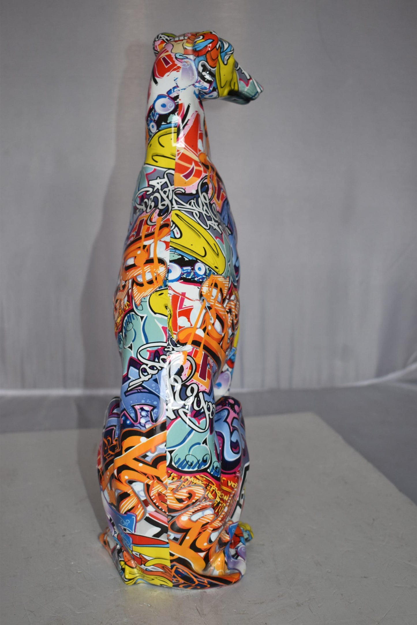 Modern Graffiti Looking Greyhound Dog Made of Resin Size: 12" x 6" x 21"H