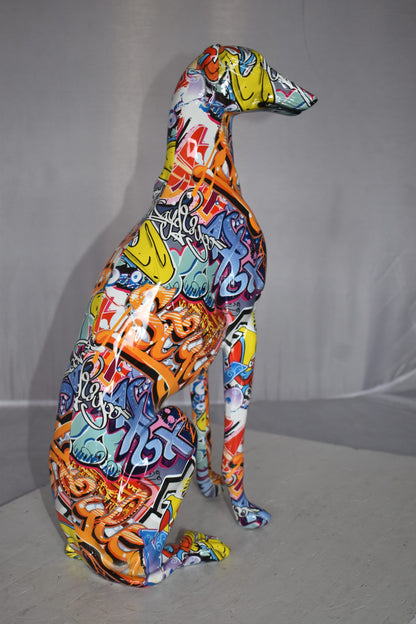 Modern Graffiti Looking Greyhound Dog Made of Resin Size: 12" x 6" x 21"H