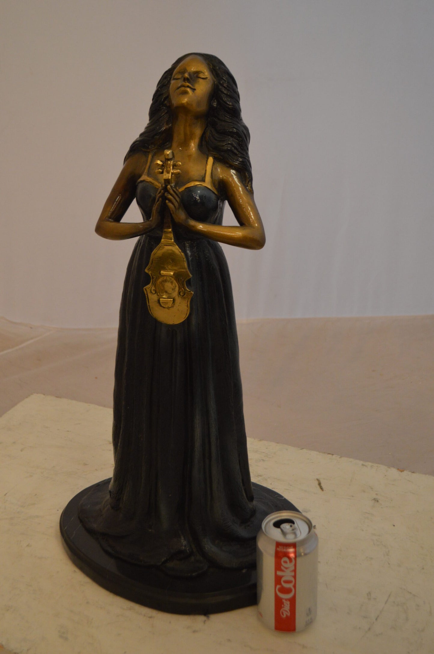 Lady With Violin Bronze Statue -  Size: 11"L x 8"W x 23"H.