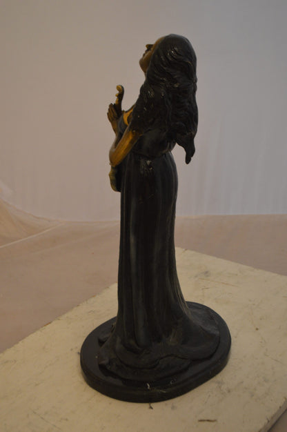 Lady With Violin Bronze Statue -  Size: 11"L x 8"W x 23"H.