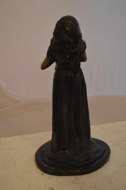 Lady With Violin Bronze Statue -  Size: 11"L x 8"W x 23"H.