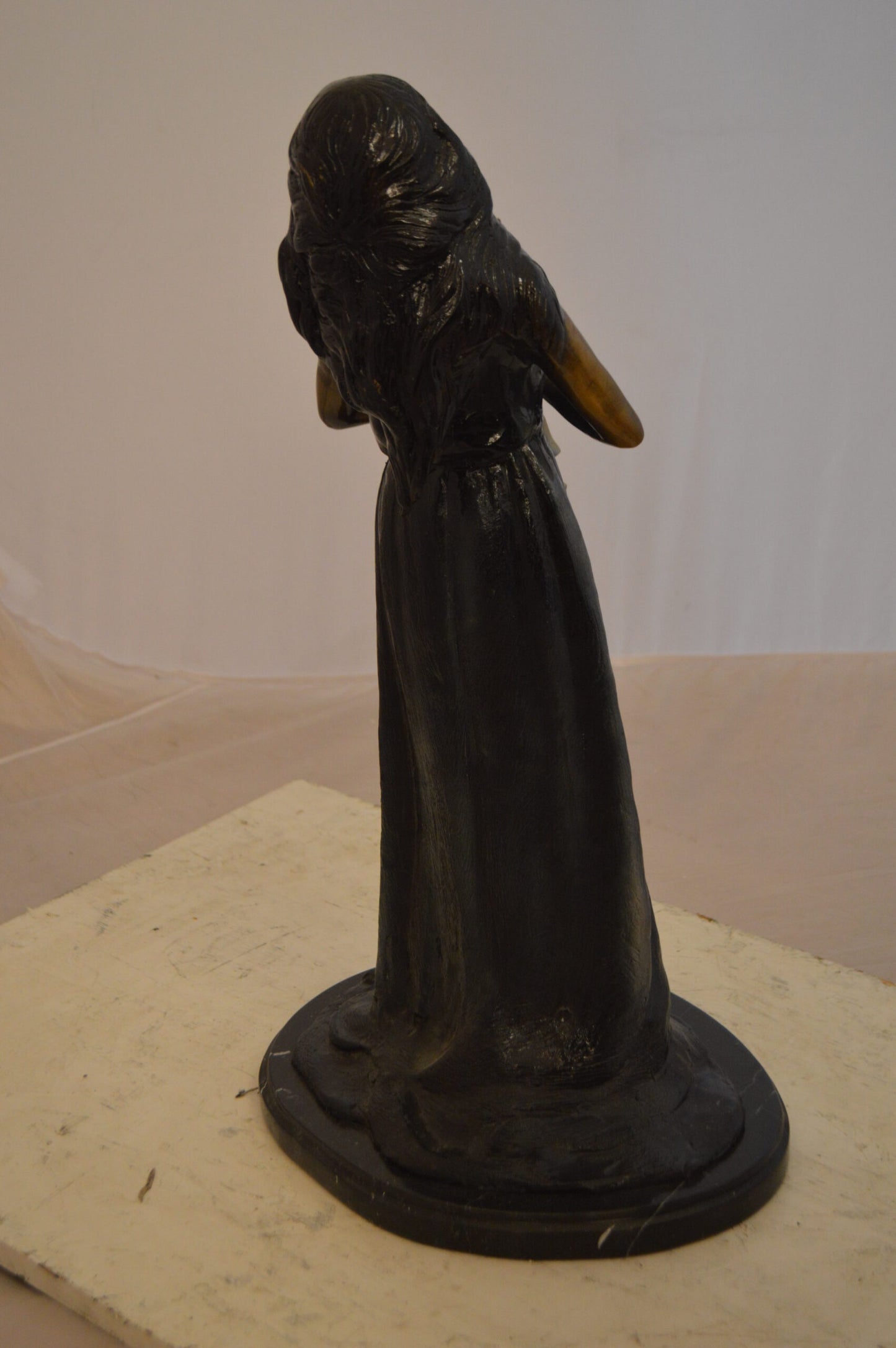 Lady With Violin Bronze Statue -  Size: 11"L x 8"W x 23"H.