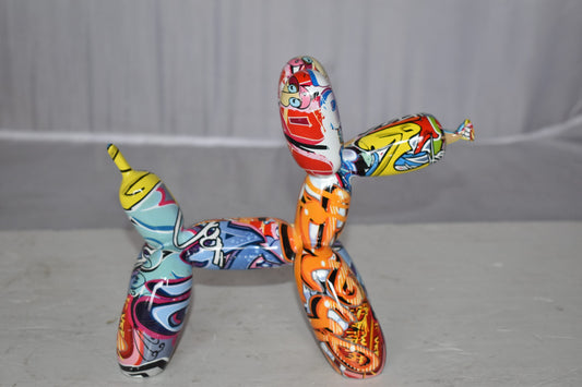 Modern Graffiti Looking Balloon Dog Statue Made of Resin Size: 10" x 4" x 8"H