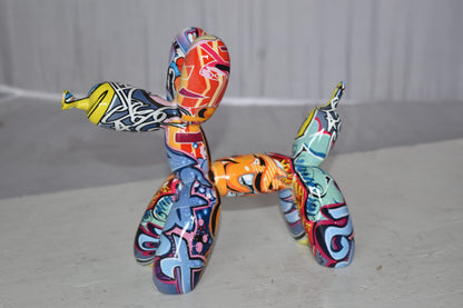 Modern Graffiti Looking Balloon Dog Statue Made of Resin Size: 10" x 4" x 8"H