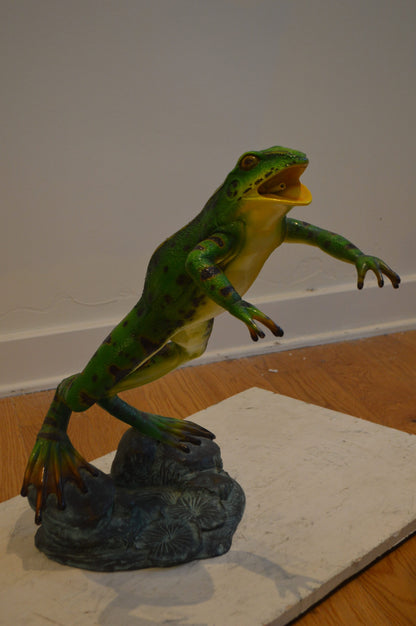 Jumping Frog Bronze Statue Fountain -  Size: 19"L x 12"W x 22"H.