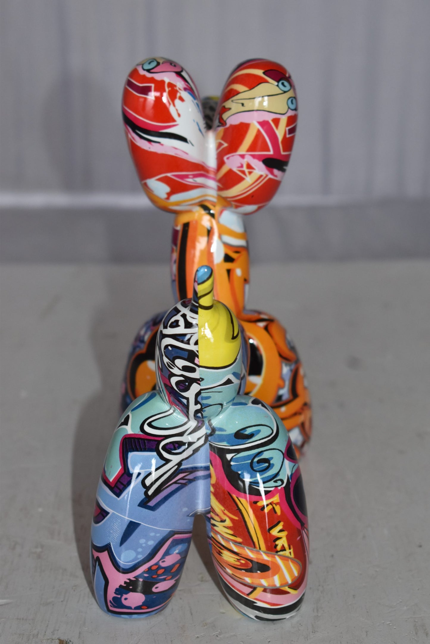 Modern Graffiti Looking Balloon Dog Statue Made of Resin Size: 10" x 4" x 8"H