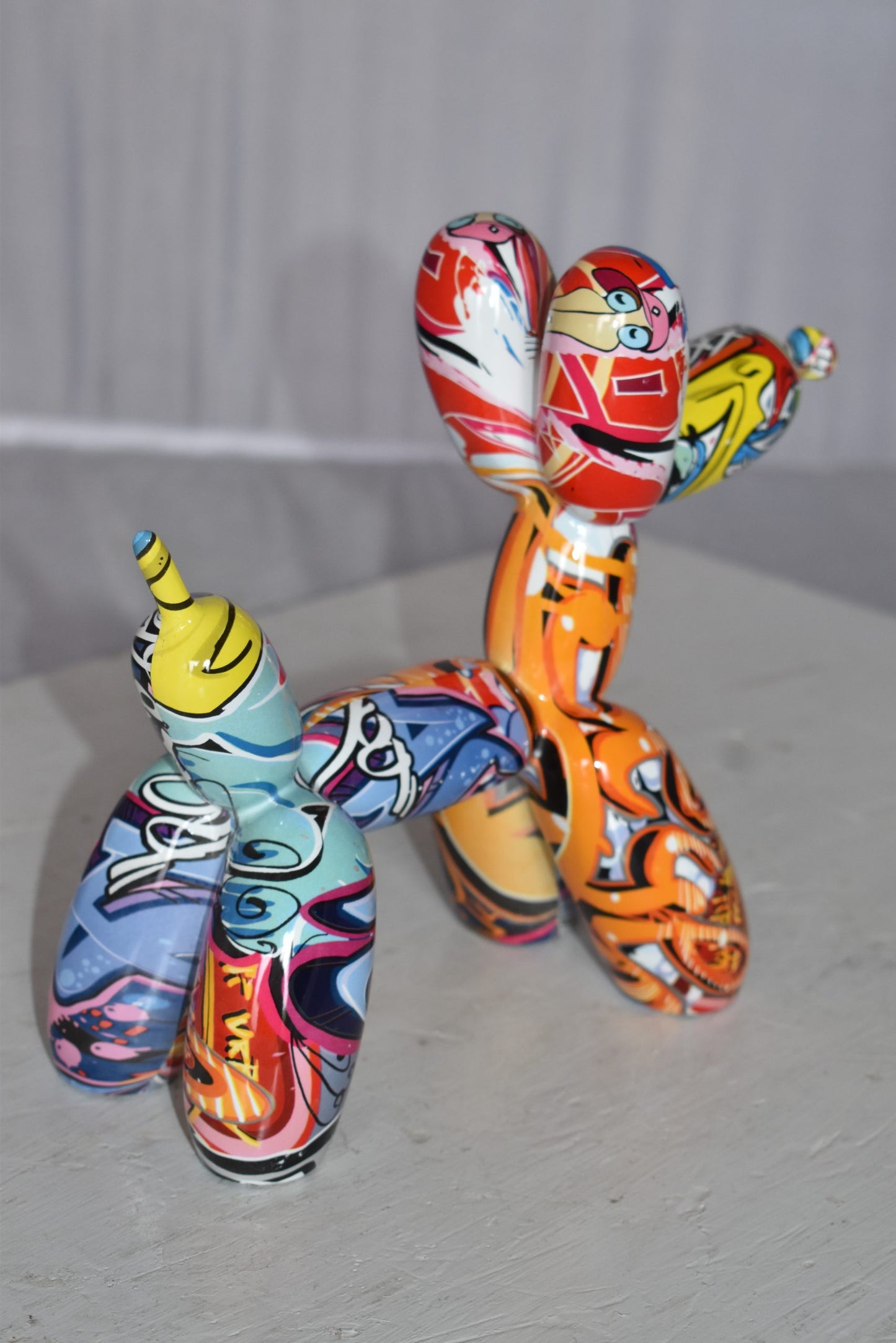 Modern Graffiti Looking Balloon Dog Statue Made of Resin Size: 10" x 4" x 8"H