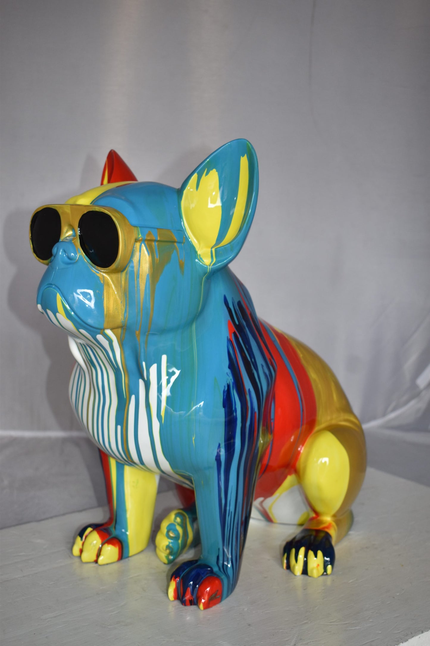 Graffiti Looking French Bulldog with Glasses Resin Statue Size: 19" x 12" x 19"H