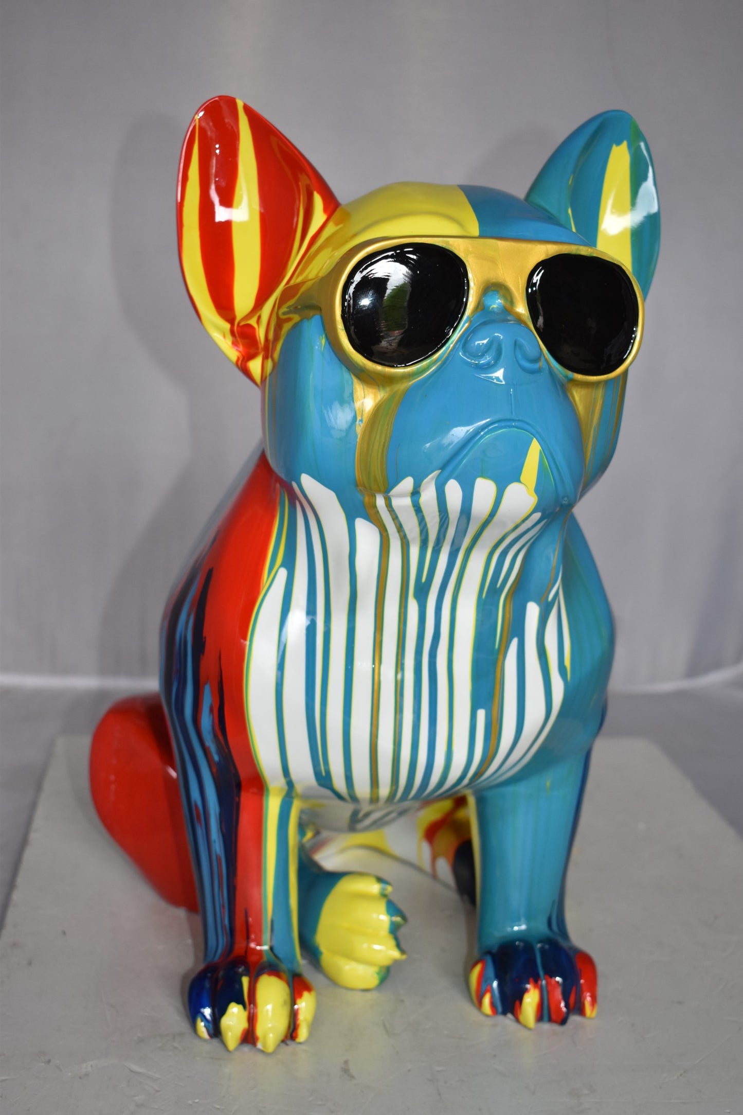 Graffiti Looking French Bulldog with Glasses Resin Statue Size: 19" x 12" x 19"H