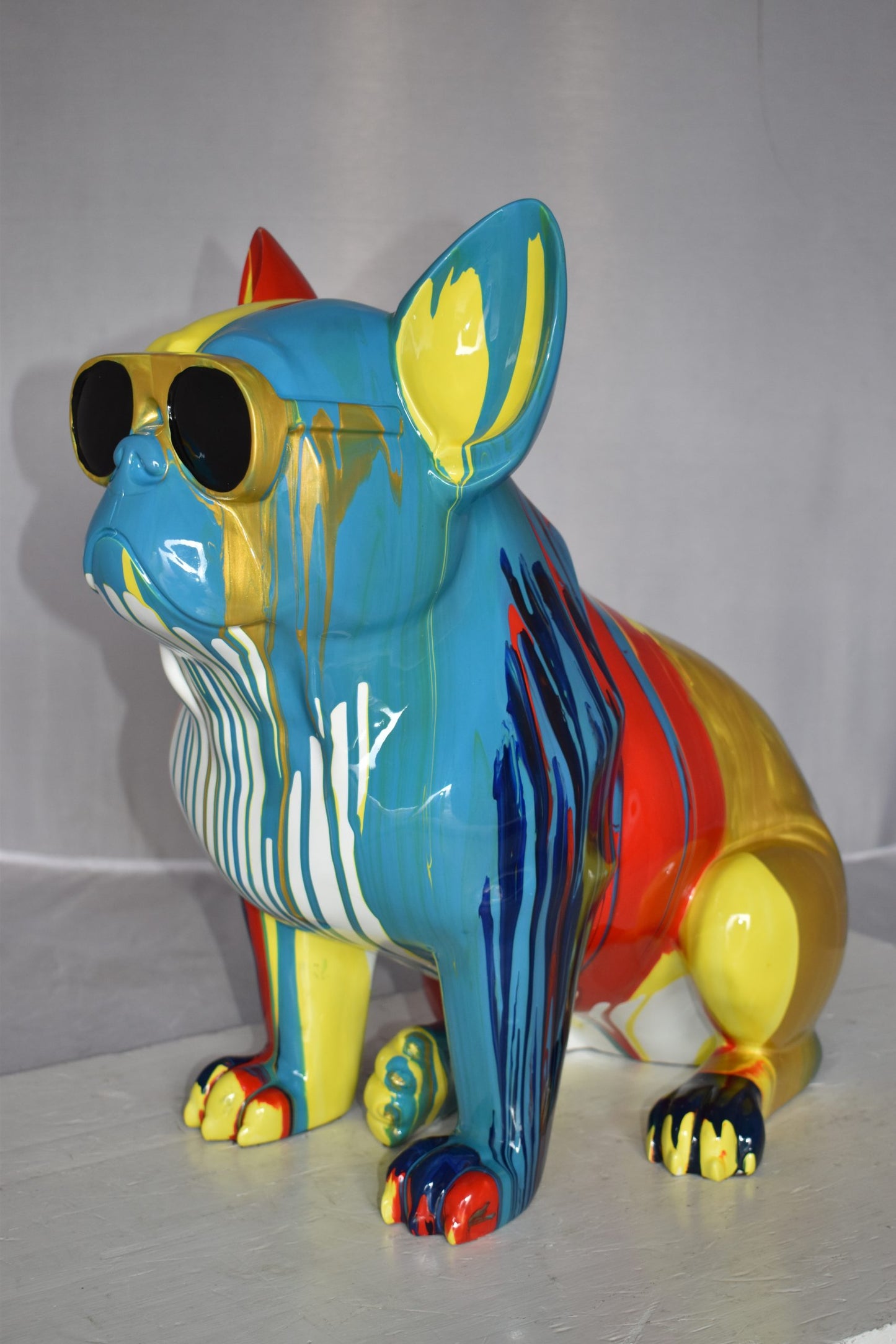Graffiti Looking French Bulldog with Glasses Resin Statue Size: 19" x 12" x 19"H