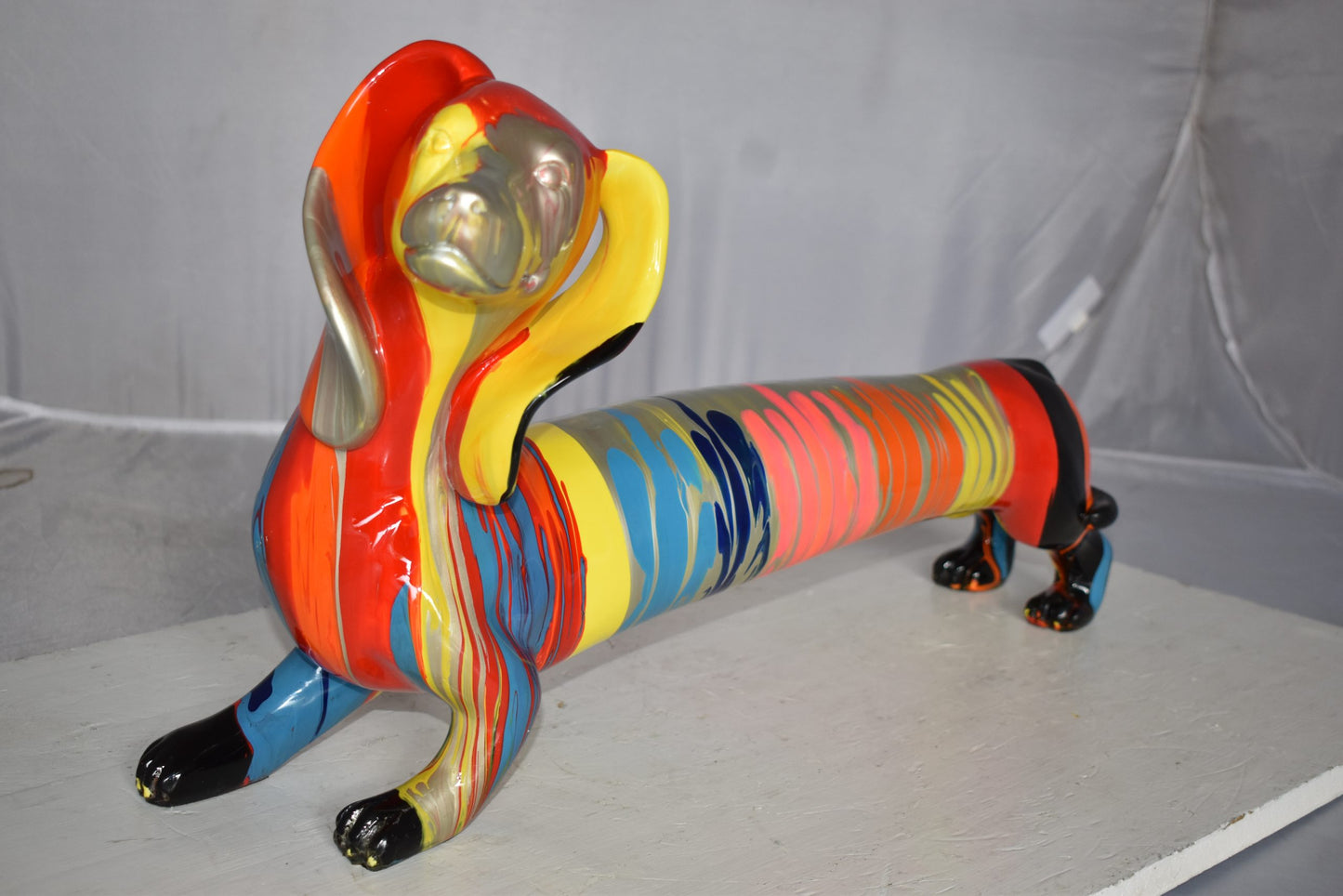Modern Graffiti Looking Weenie Dachshund Dog Statue from Resin  25" x 10" x 15"H