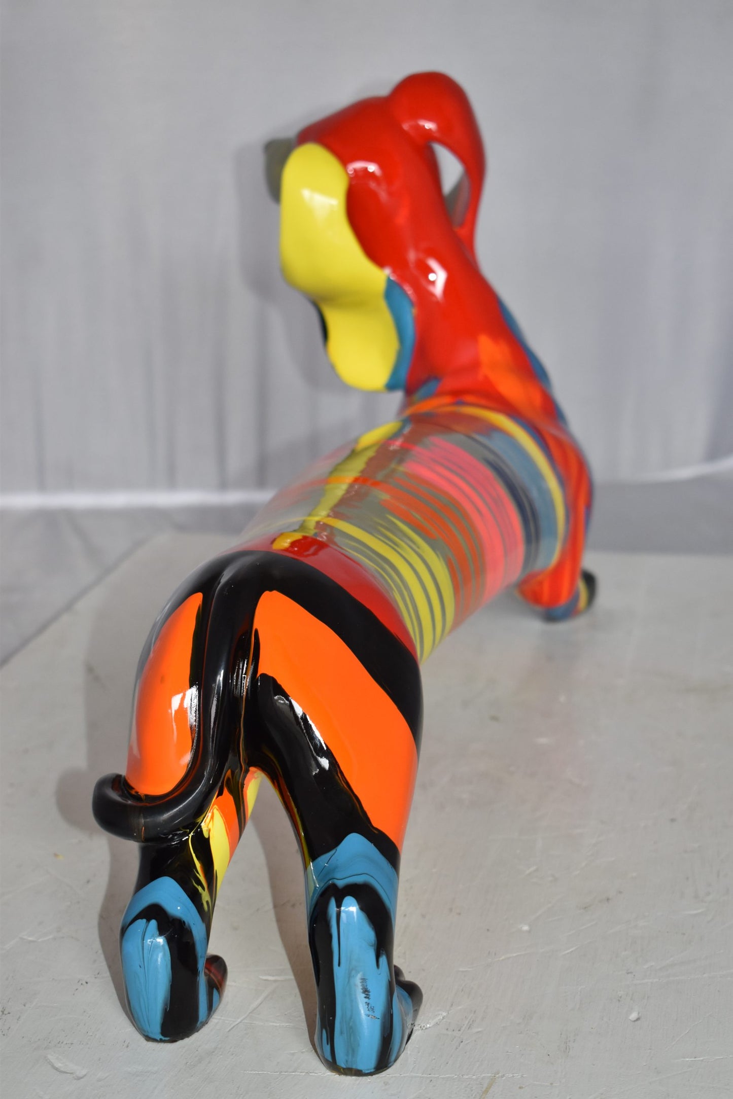 Modern Graffiti Looking Weenie Dachshund Dog Statue from Resin  25" x 10" x 15"H