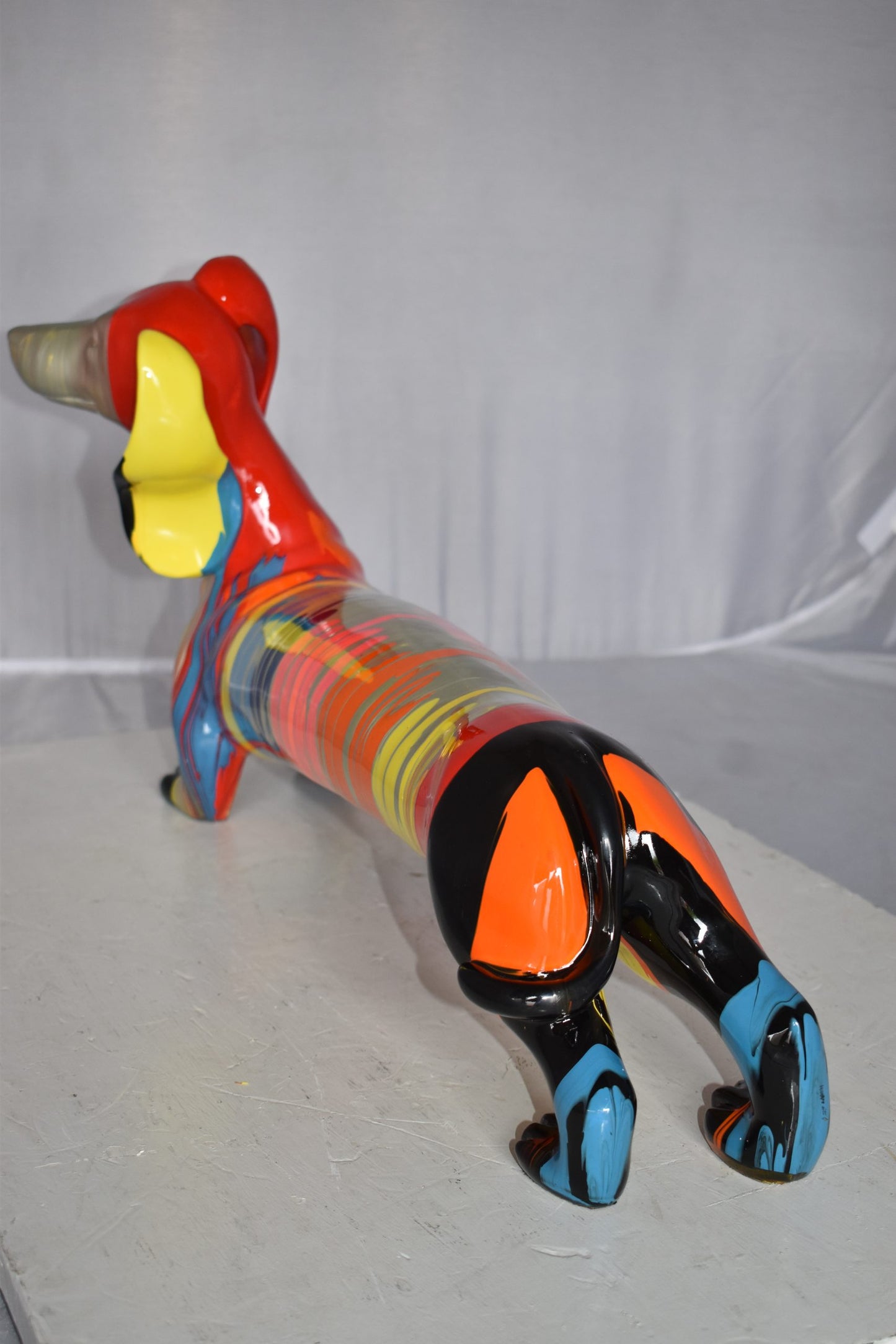 Modern Graffiti Looking Weenie Dachshund Dog Statue from Resin  25" x 10" x 15"H