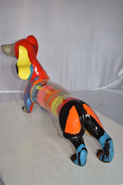 Modern Graffiti Looking Weenie Dachshund Dog Statue from Resin  25" x 10" x 15"H