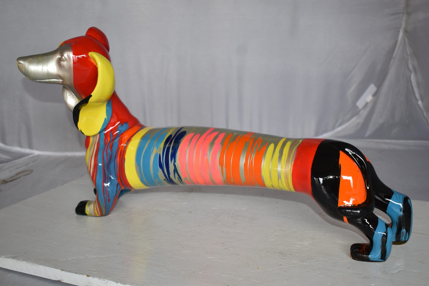 Modern Graffiti Looking Weenie Dachshund Dog Statue from Resin  25" x 10" x 15"H
