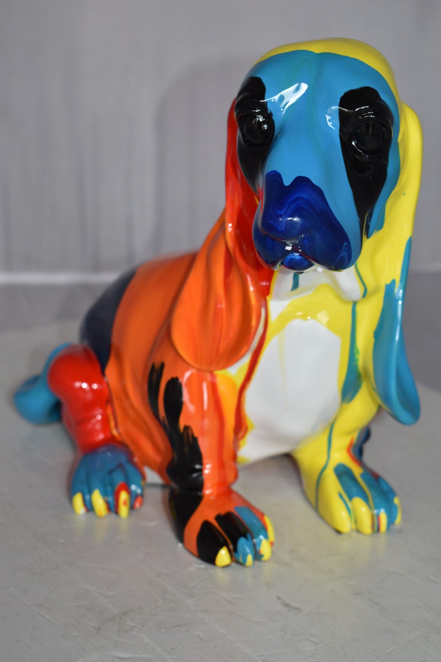 Modern Paint Drops Basset Hound Dog Statue Made of Resin Size: 16" x 8" x 13"H