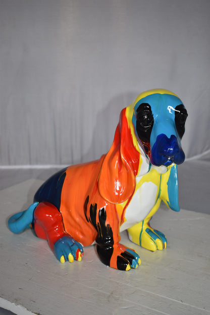 Modern Paint Drops Basset Hound Dog Statue Made of Resin Size: 16" x 8" x 13"H