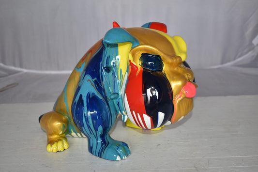 Modern Happy Paint Drops Bulldog Statue Made of Resin Size: 14" x 19" x 10"H