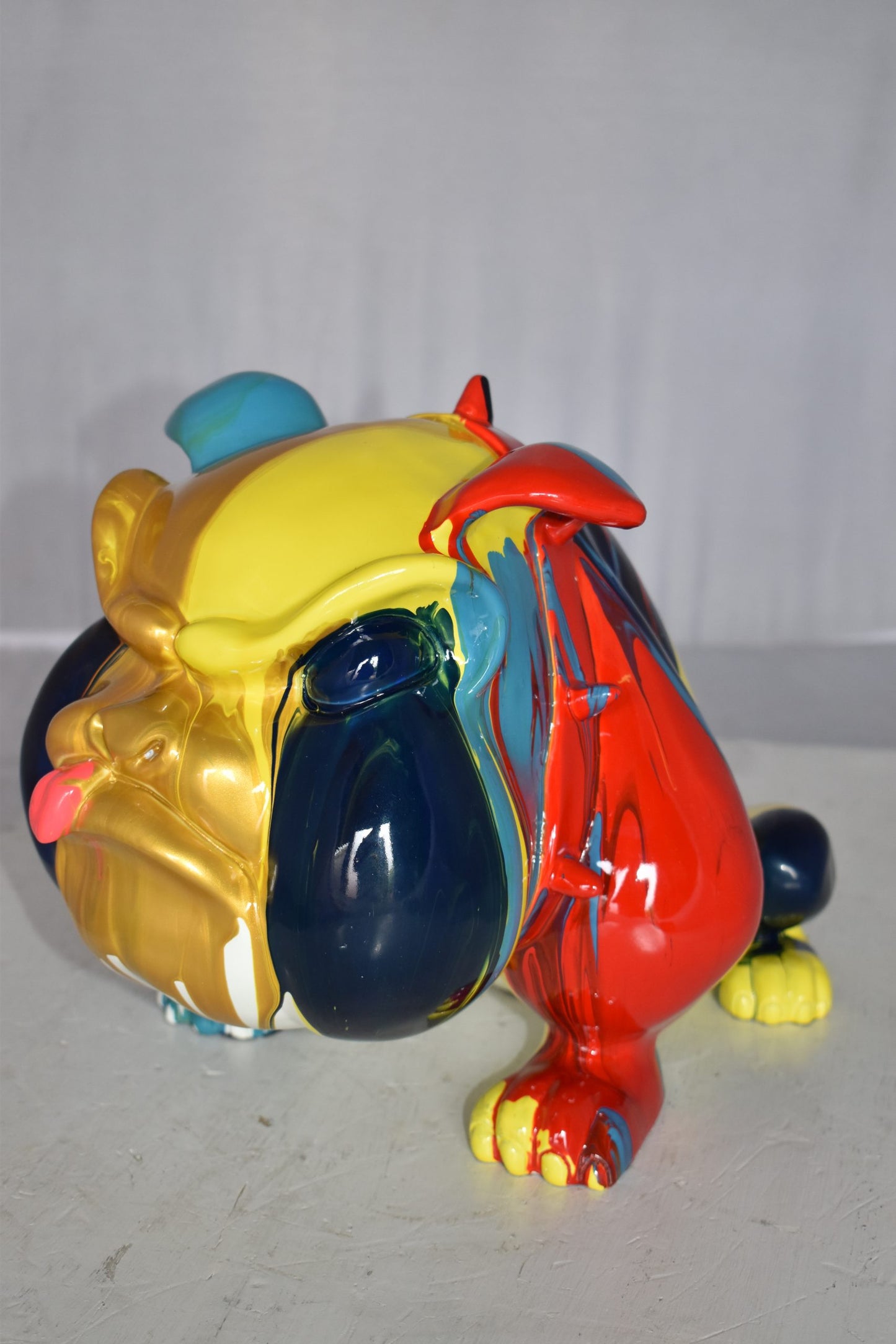 Modern Happy Paint Drops Bulldog Statue Made of Resin Size: 14" x 19" x 10"H