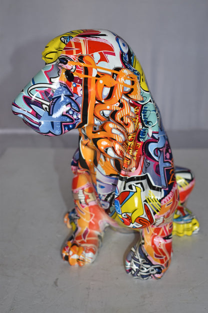 Modern Graffiti Basset Hound Dog Statue Made of Resin Size: 16" x 8" x 13"H