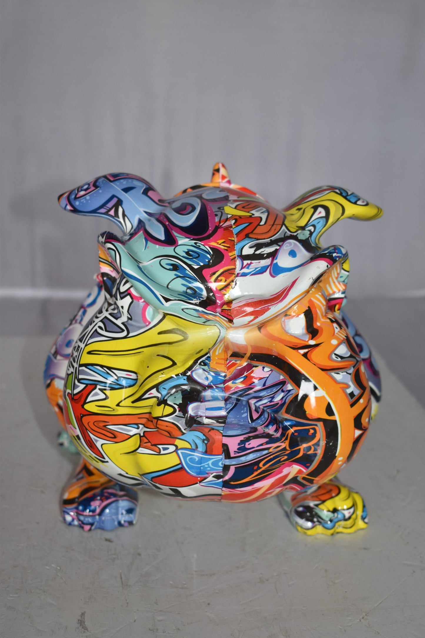 Modern Happy Graffiti Bulldog Statue Made of Resin Size: 14" x 19" x 10"H