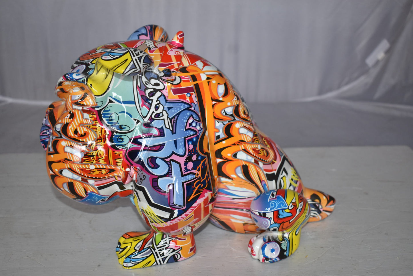 Modern Happy Graffiti Bulldog Statue Made of Resin Size: 14" x 19" x 10"H