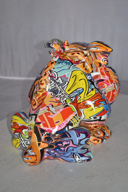 Modern Art Graffiti Bulldog Statue Made of Resin Size: 11" x 5" x 7"H
