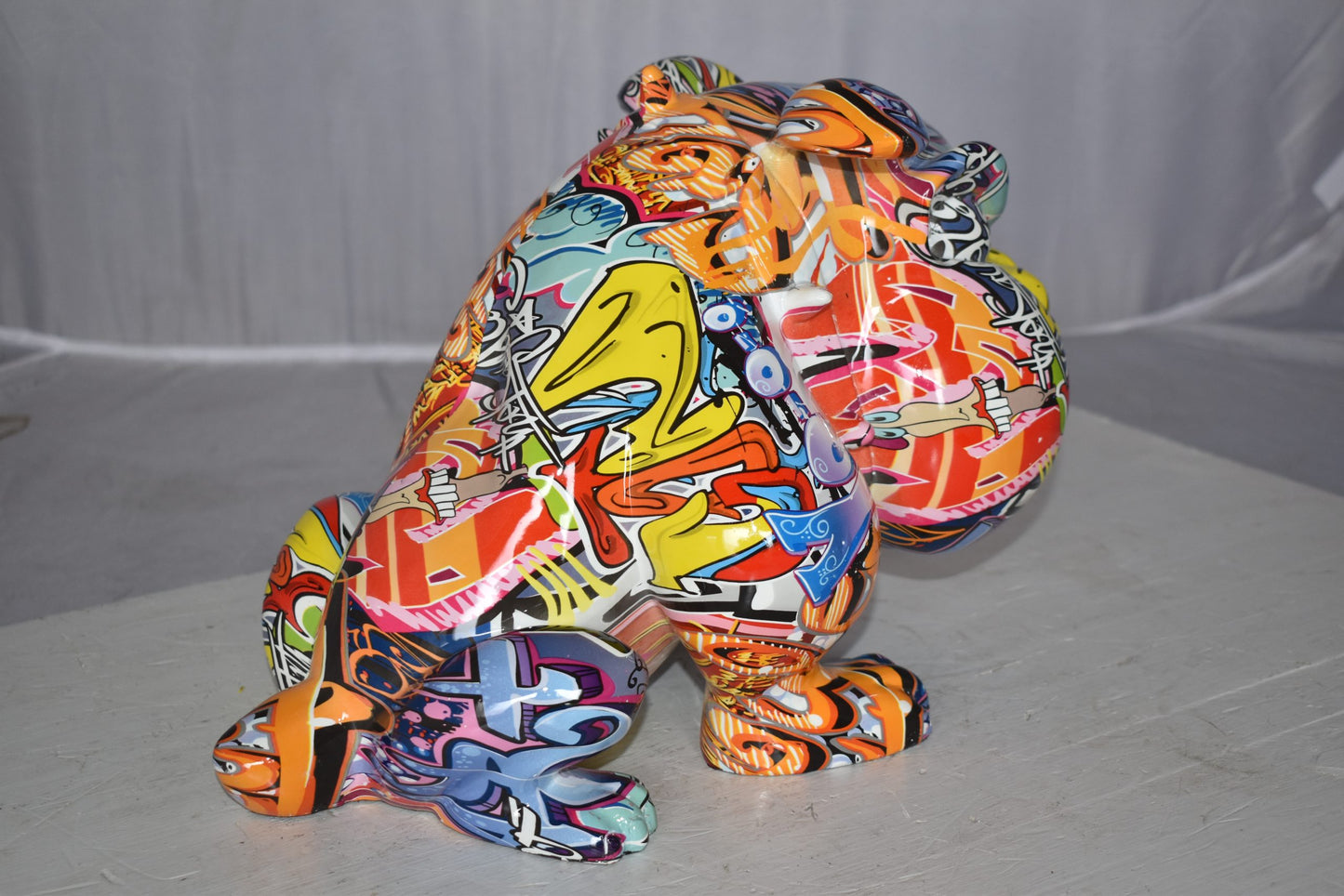 Modern Art Graffiti Bulldog Statue Made of Resin Size: 11" x 5" x 7"H