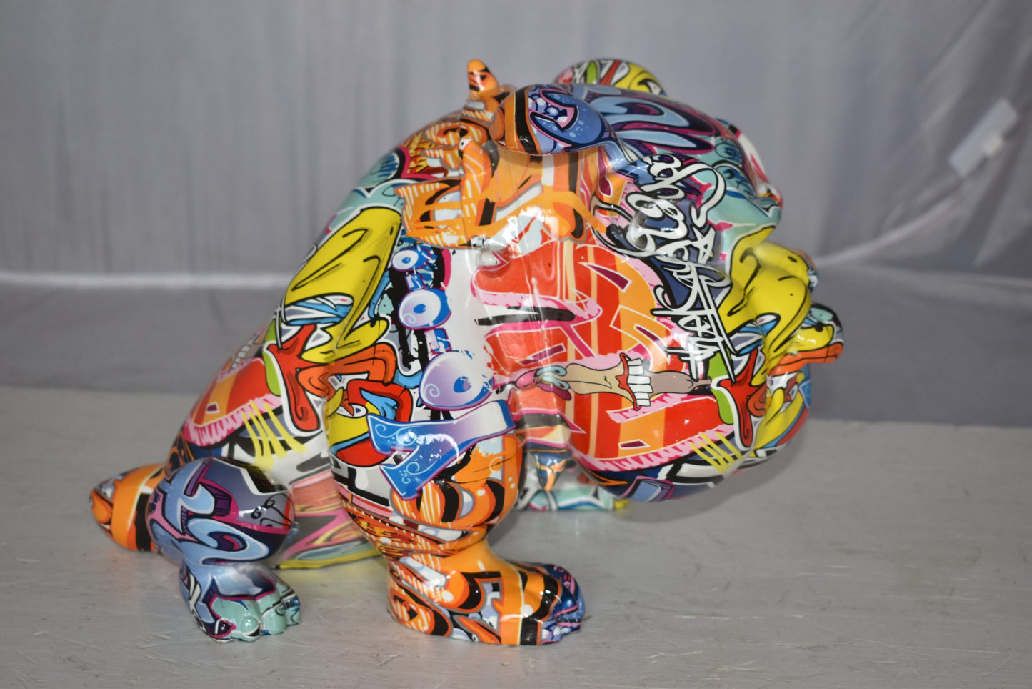 Modern Art Graffiti Bulldog Statue Made of Resin Size: 11" x 5" x 7"H