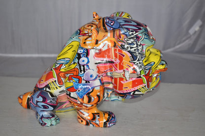 Modern Art Graffiti Bulldog Statue Made of Resin Size: 11" x 5" x 7"H