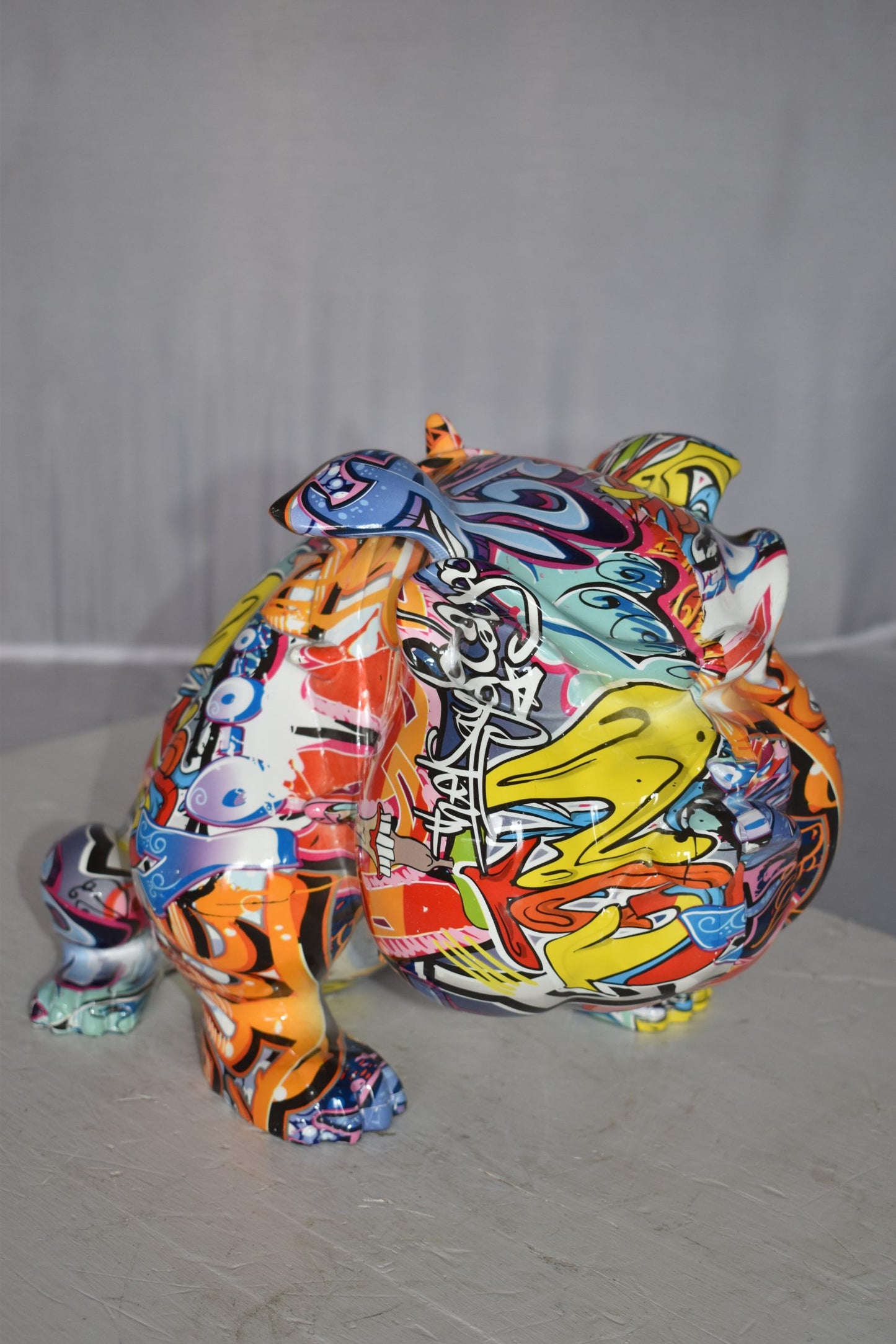 Modern Happy Graffiti Bulldog Statue Made of Resin Size: 14" x 19" x 10"H