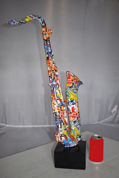 Modern Art Graffiti Saxophone Statue Made of Resin Size: 15" x 9" x 29"H