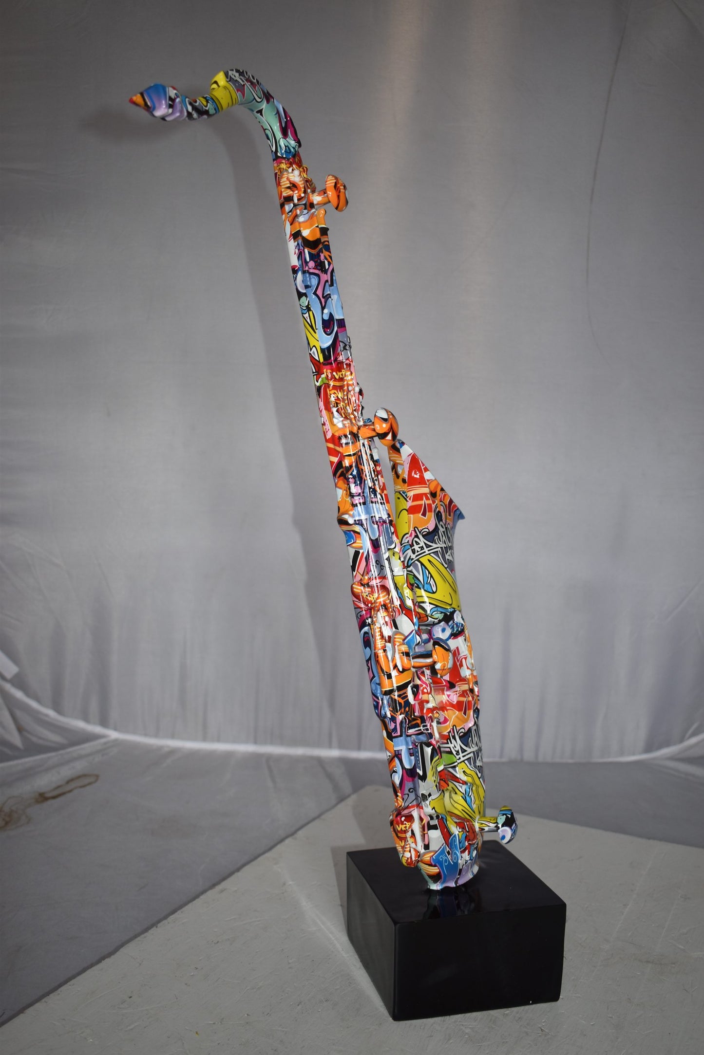 Modern Art Graffiti Saxophone Statue Made of Resin Size: 15" x 9" x 29"H