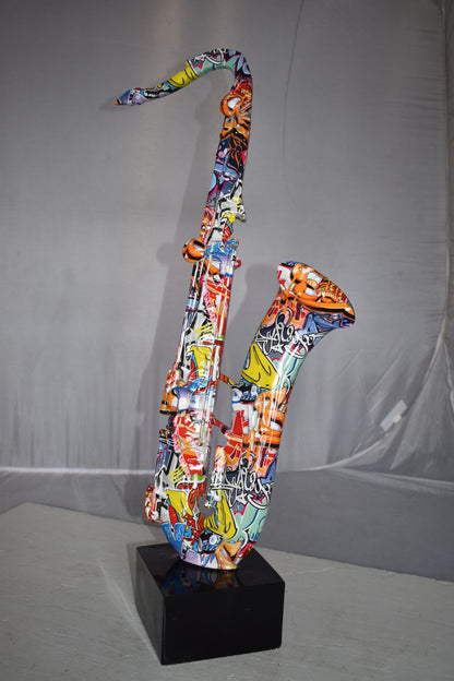 Modern Art Graffiti Saxophone Statue Made of Resin Size: 15" x 9" x 29"H