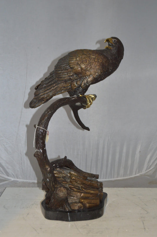 Falcon On a Branch Bronze Statue -  Size: 15"L x 15"W x 28"H.