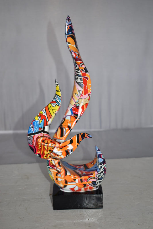 Modern Art Abstract of Fire Painted Graffiti Style Resin Statue  6" x 3" x 16"H