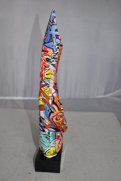 Modern Art Abstract of Fire Painted Graffiti Style Resin Statue  6" x 3" x 16"H