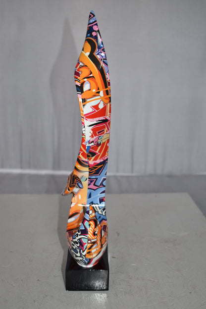 Modern Art Abstract of Fire Painted Graffiti Style Resin Statue  6" x 3" x 16"H