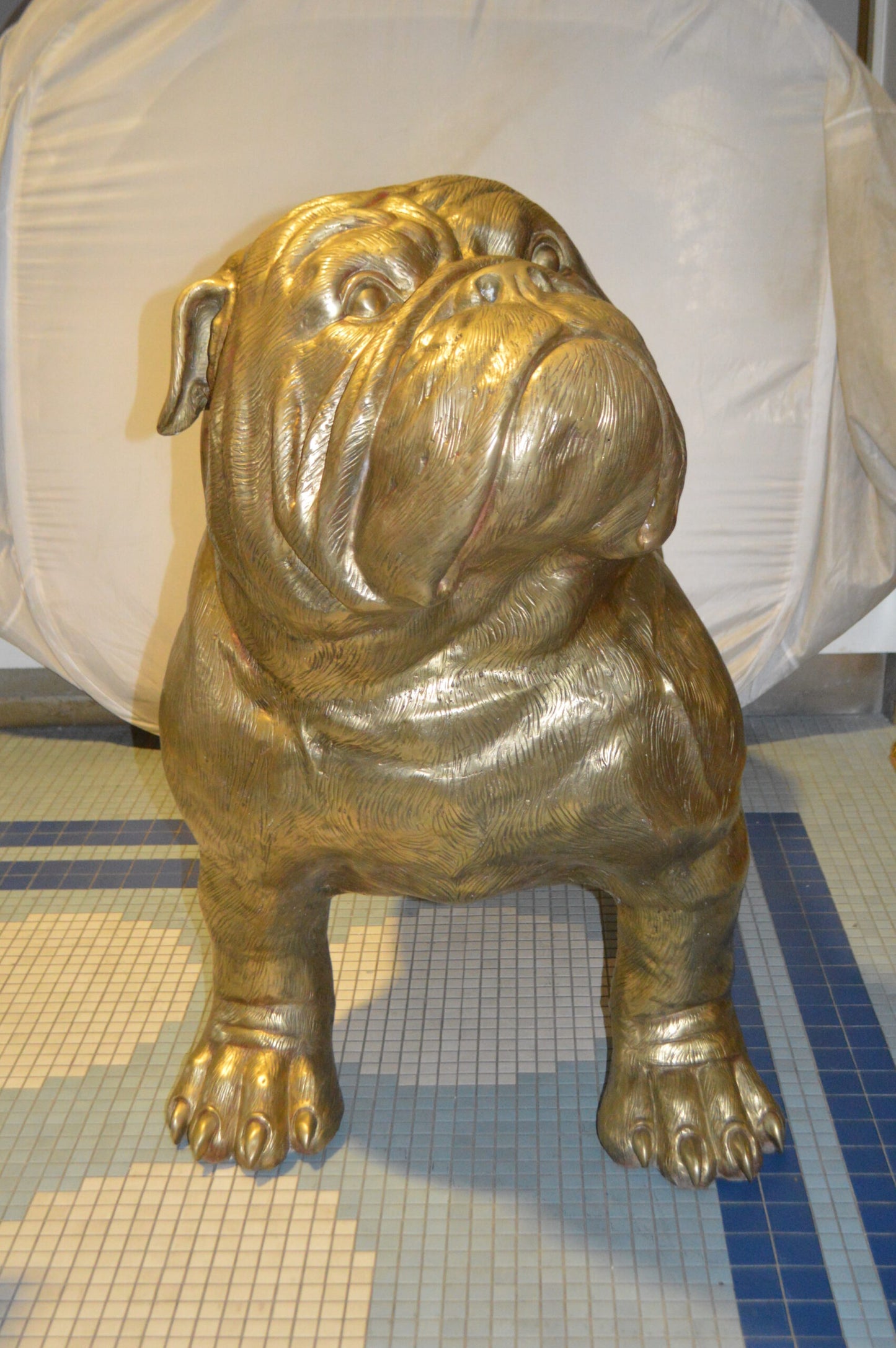 Gold Bulldog Giant Bronze Statue -  Size: 62"L x 26"W x 44"H.