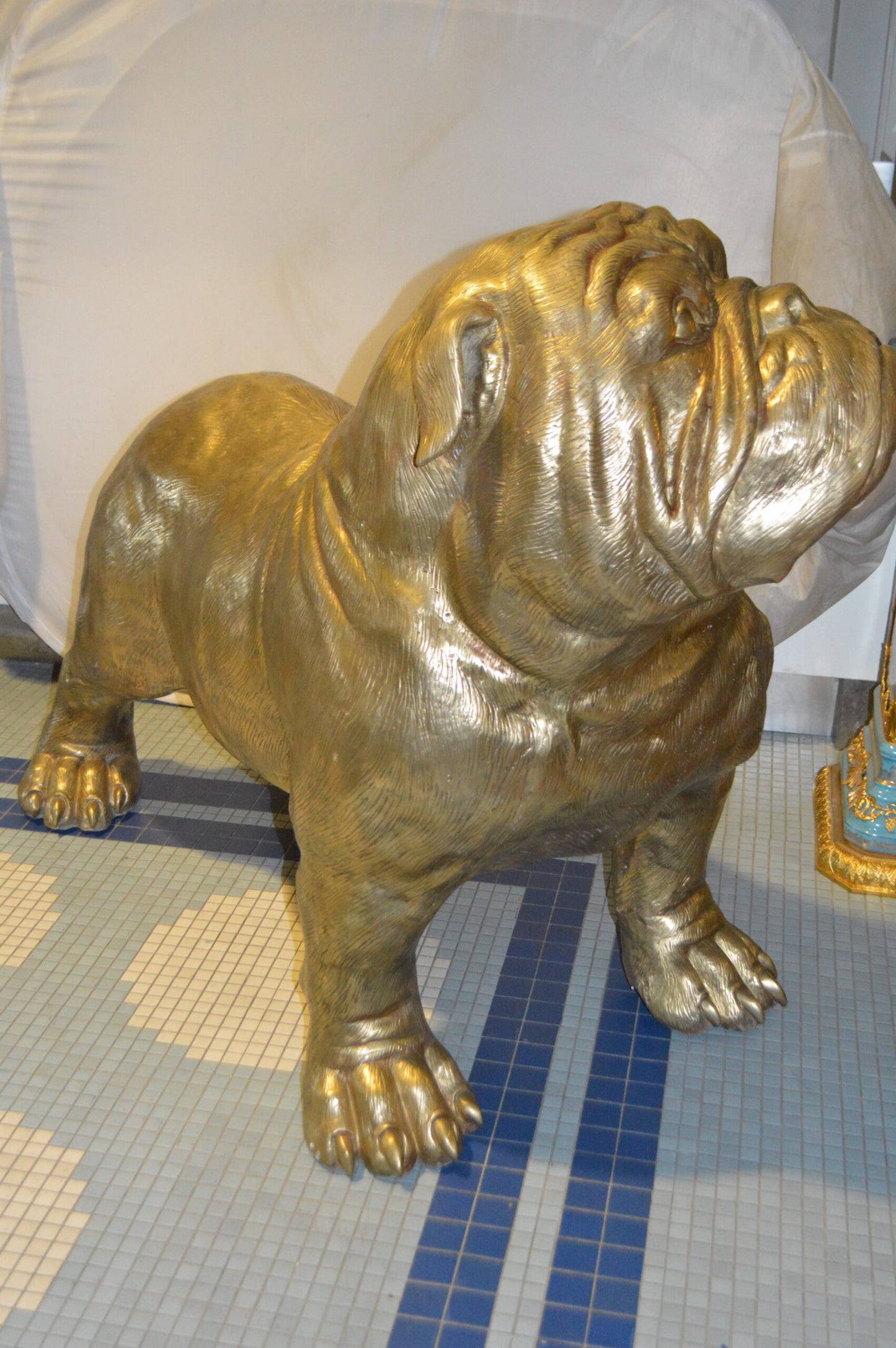 Gold Bulldog Giant Bronze Statue -  Size: 62"L x 26"W x 44"H.