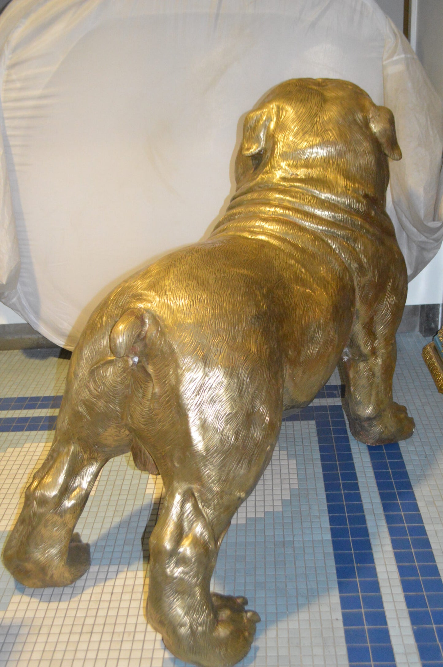 Gold Bulldog Giant Bronze Statue -  Size: 62"L x 26"W x 44"H.