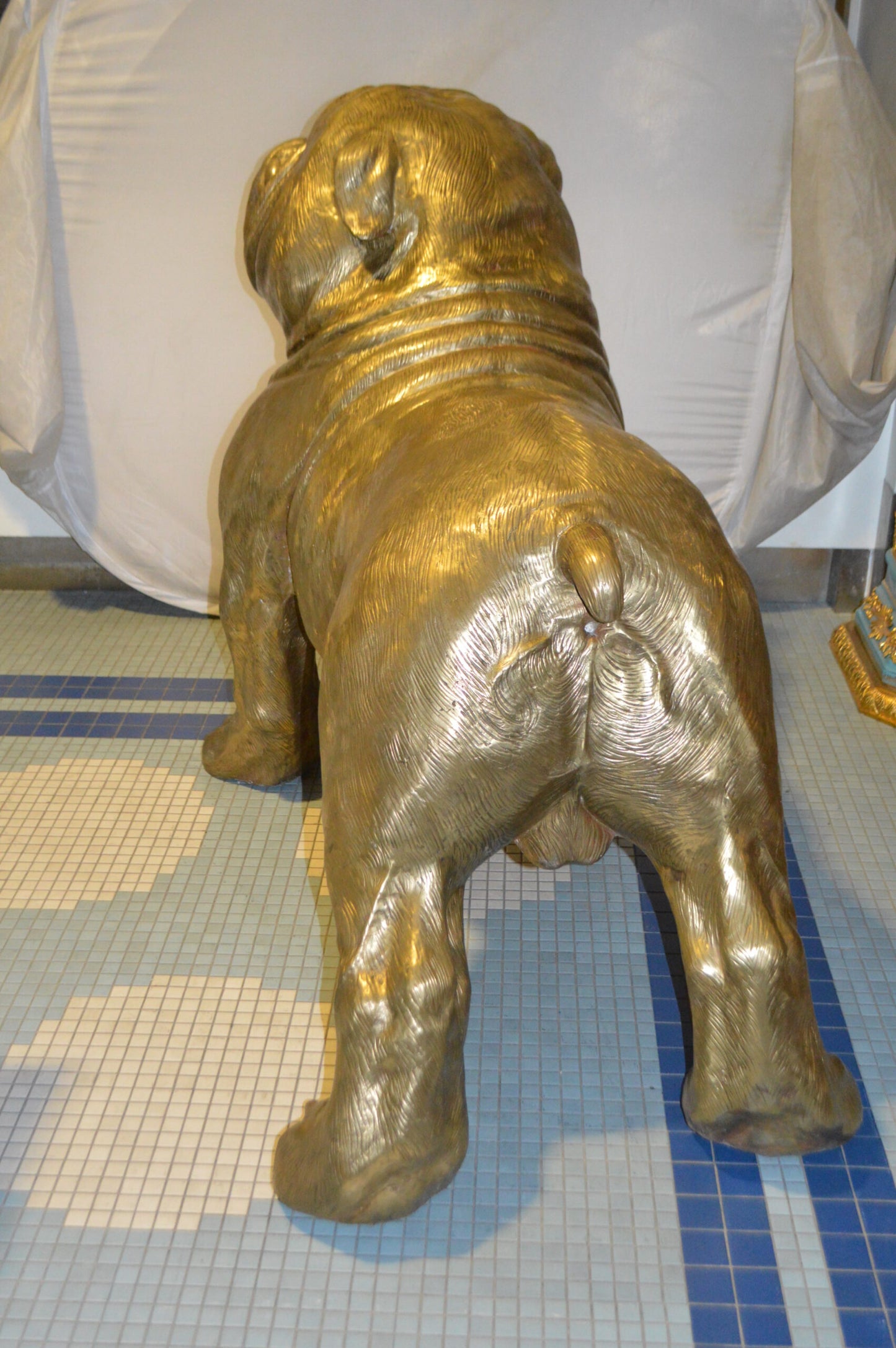 Gold Bulldog Giant Bronze Statue -  Size: 62"L x 26"W x 44"H.